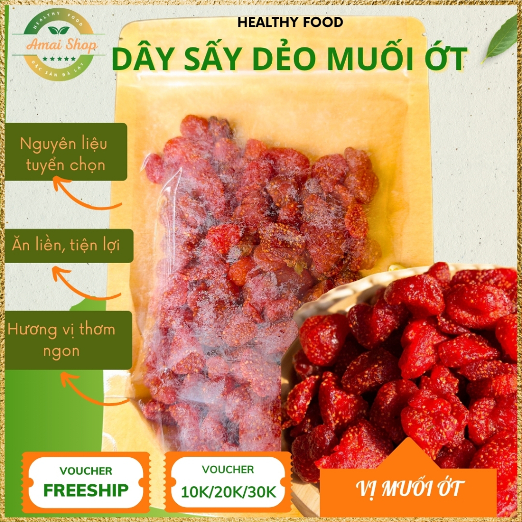 Dâu Tây Sấy Dẻo Muối Ớt AMAI Chua Cay Mặn Ngọt siêu ngon healthy