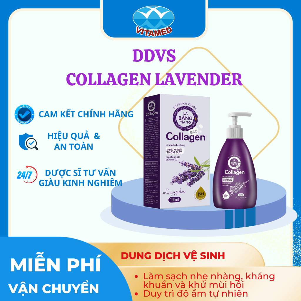Dung Dịch Vệ Sinh Lá Bàng Tía Tô Trầu Không Bạc Collagen - Hương Lavender, pH 5.5 Chai 150ml [ Tím TG ]