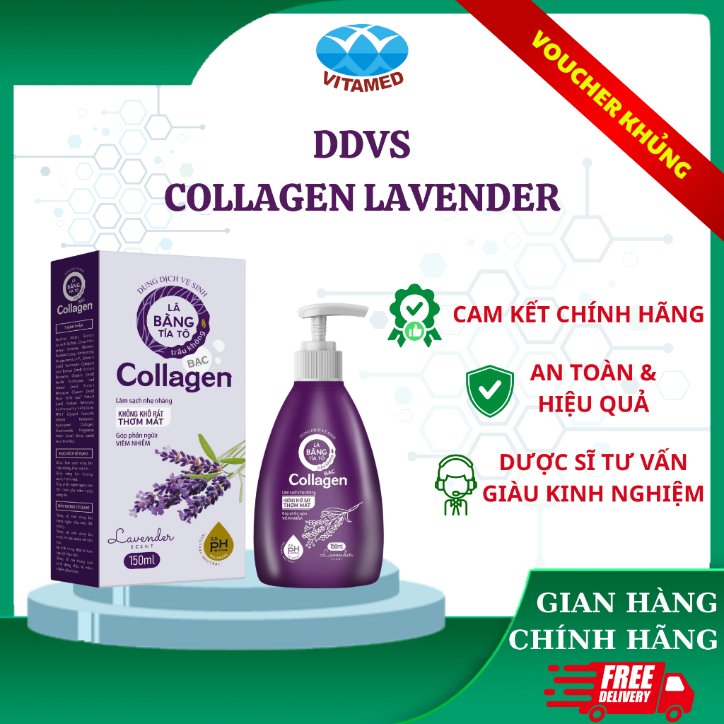 Dung Dịch Vệ Sinh Lá Bàng Tía Tô Trầu Không Bạc Collagen - Hương Lavender, pH 5.5 Chai 150ml [ Tím TG ]