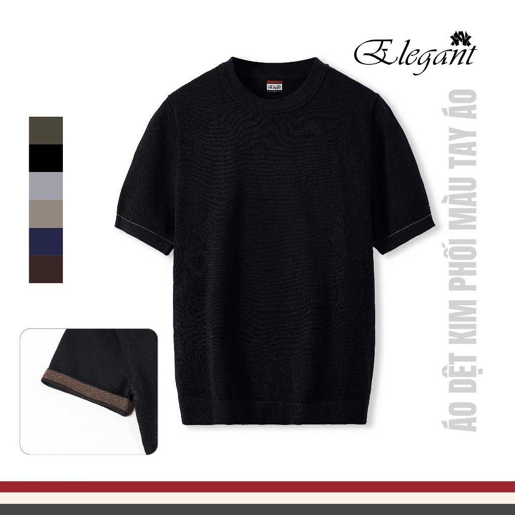 [WHY.NOT ELEGANT] Áo Dệt Kim Cao Cấp Cổ Tròn Phối Màu Tay Áo (Màu Đen) - Áo Nam Có Bigsize