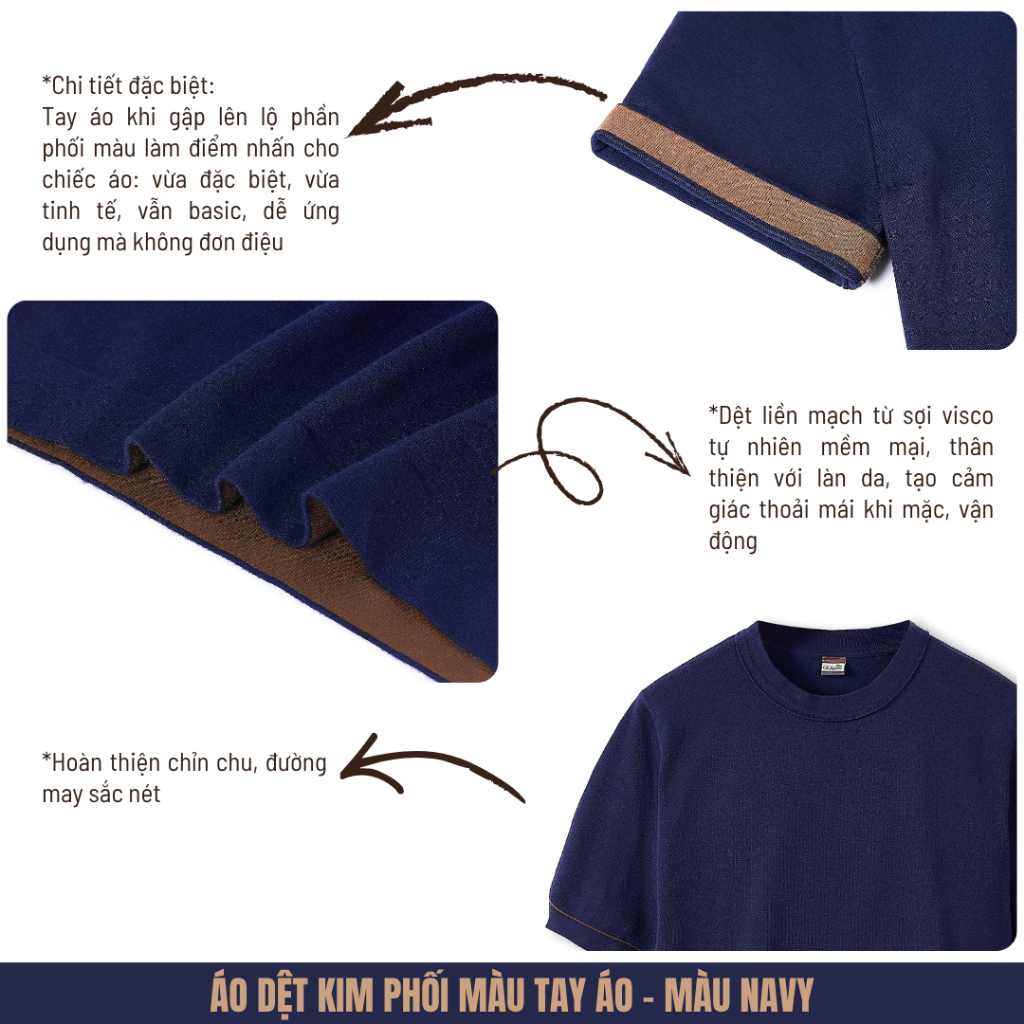 [WHY.NOT ELEGANT] Áo Dệt Kim Cao Cấp Cổ Tròn Phối Màu Tay Áo (Màu Xanh Navy) - Áo Nam Có Bigsize