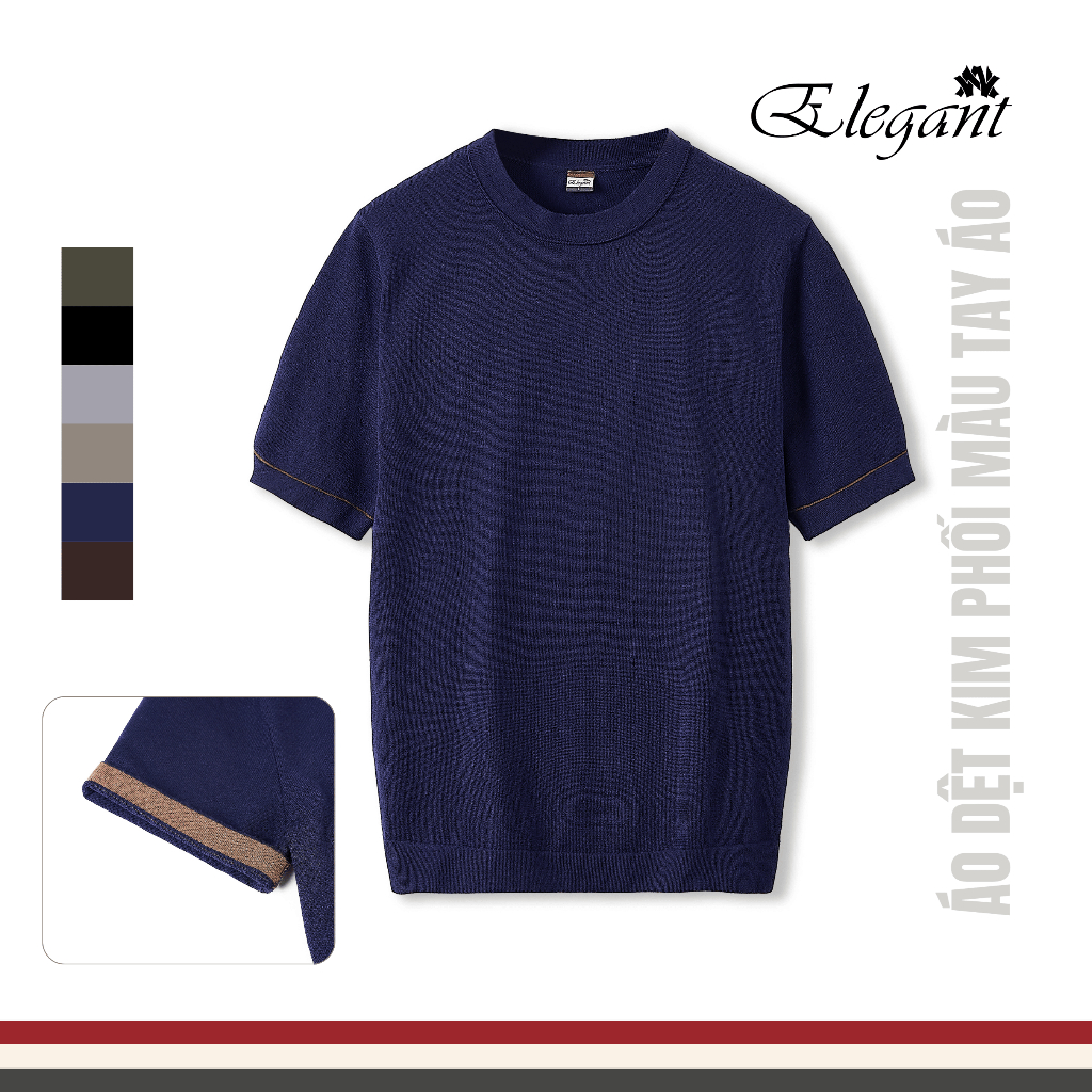 [WHY.NOT ELEGANT] Áo Dệt Kim Cao Cấp Cổ Tròn Phối Màu Tay Áo (Màu Xanh Navy) - Áo Nam Có Bigsize