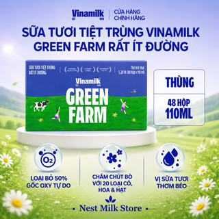 Sữa Tươi Tiệt Trùng Vinamilk Green Farm ít đường Thùng 48 Hộp x 110ml