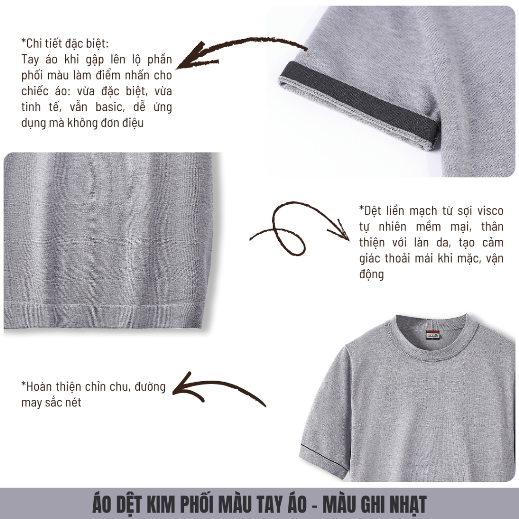 [WHY.NOT ELEGANT] Áo Dệt Kim Cao Cấp Cổ Tròn Phối Màu Tay Áo (Màu Xám Nhạt) - Áo Nam Có Bigsize