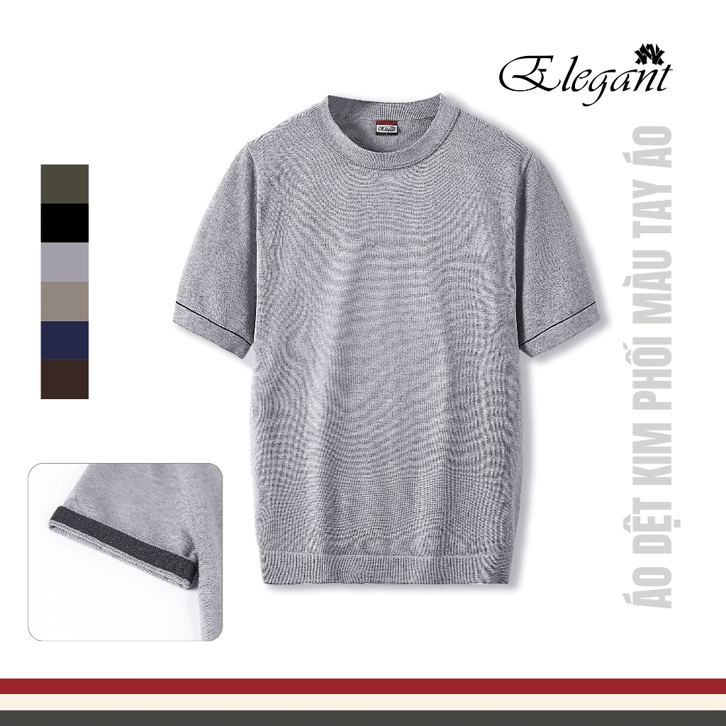 [WHY.NOT ELEGANT] Áo Dệt Kim Cao Cấp Cổ Tròn Phối Màu Tay Áo (Màu Xám Nhạt) - Áo Nam Có Bigsize