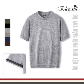 [WHY.NOT ELEGANT] Áo Dệt Kim Cao Cấp Cổ Tròn Phối Màu Tay Áo (Màu Xám Nhạt) - Áo Nam Có Bigsize