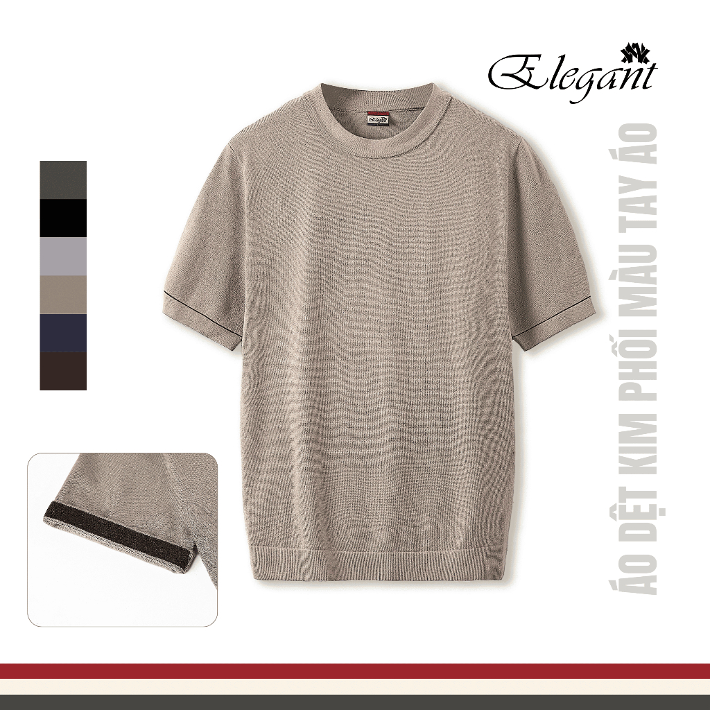 [WHY.NOT ELEGANT] Áo Dệt Kim Cao Cấp Cổ Tròn Phối Màu Tay Áo (Màu Nâu Tây) - Áo Nam Có Bigsize