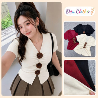 Áo Kiểu Bigsize Nữ Áo Thun Tay Ngắn Vạt Chéo Ôm Body Đính Hoa Tiểu Thư Cổ Tim A275
