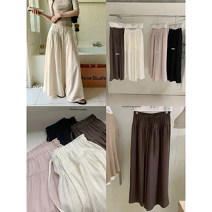 WGWE | Quần ống rộng giả váy, chất linen tơ siêu đẹp cạp cao lưng chun - W9686#