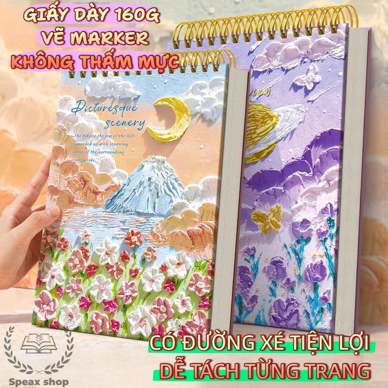Sketchbook 160GSM Giấy Siêu Dày A4/16K/8K – Sổ Vẽ 60 Tờ Cho Marker & Màu Nước, Xé Rời Từng Trang Tiện Lợi, Không Kỵ Tẩy