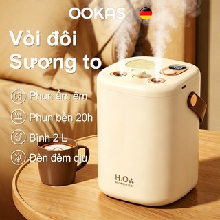 OOKAS Máy Xông 2L phun ẩm đôi siêu to, chạy êm, 3 chế độ, làm ẩm nhanh cho phòng ngủ, phòng khách