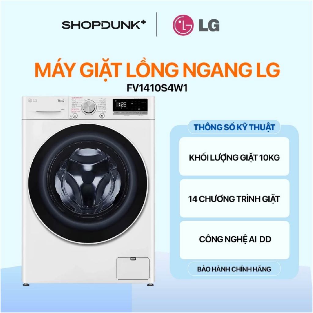 [Phí Lắp đặt 0Đ HN HCM] Máy Giặt Lồng Ngang LG AI DD™ Inverter 10kg Màu Trắng FV1410S4W1 Chính Hãng