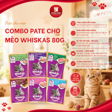 [COMBO 24 GÓI] Pate Whiskas Cho Mèo Trên 1 Tuổi, Pate Cho Mèo Gói 80g Bổ Sung Dinh Dưỡng Giúp Mèo Mau Lớn