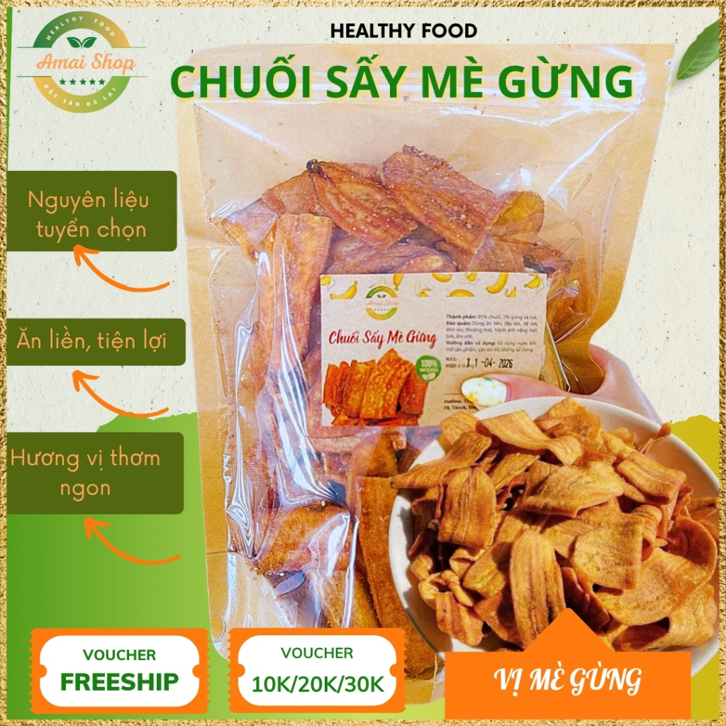 CHUỐI SẤY MÈ GỪNG GIÒN TAN NGUYÊN CHẤT LOẠI 1, NÔNG SẢN SẠCH ĐÀ LẠT, TỐT CHO SỨC KHỎE