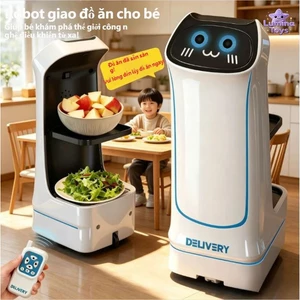 Robot giao hàng cho trẻ em với tiếng nhạc, đèn LED và giọng nói "xin mời lấy món" món đồ chơi lý tưởng để bé tự tin gia