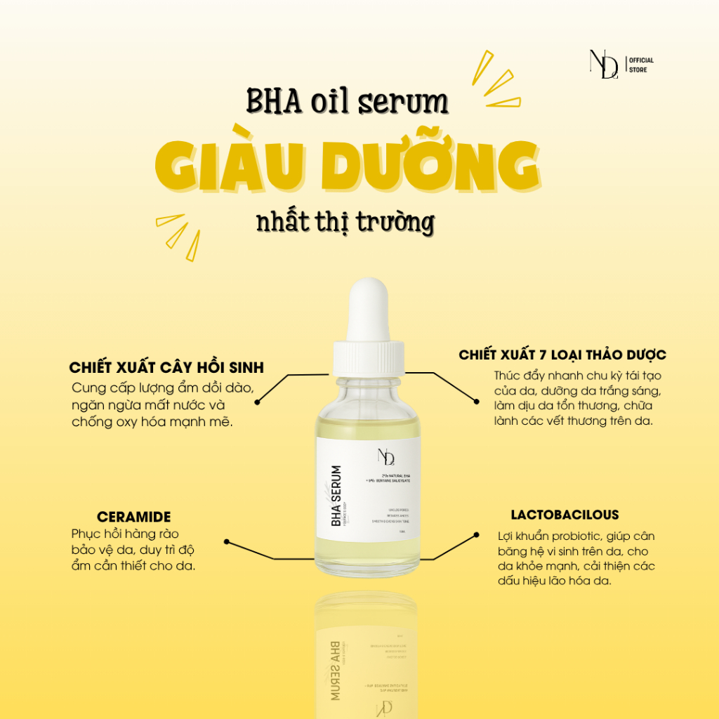 BHA ND tẩy tế bào chết hóa học, hỗ trợ giảm mụn Face & Body,... - BHA Serum 8% 5ml