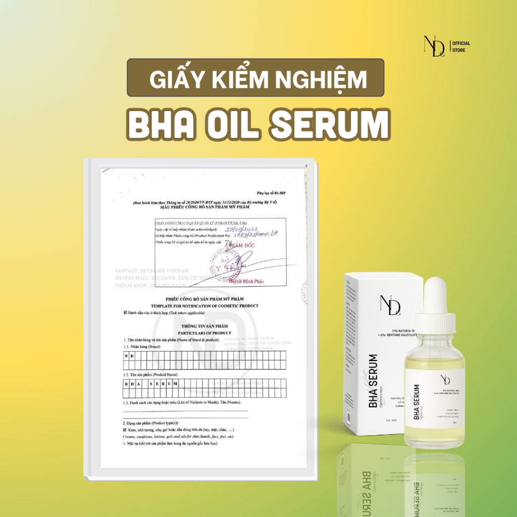 BHA ND tẩy tế bào chết hóa học, hỗ trợ giảm mụn Face & Body,... - BHA Serum 8% 5ml