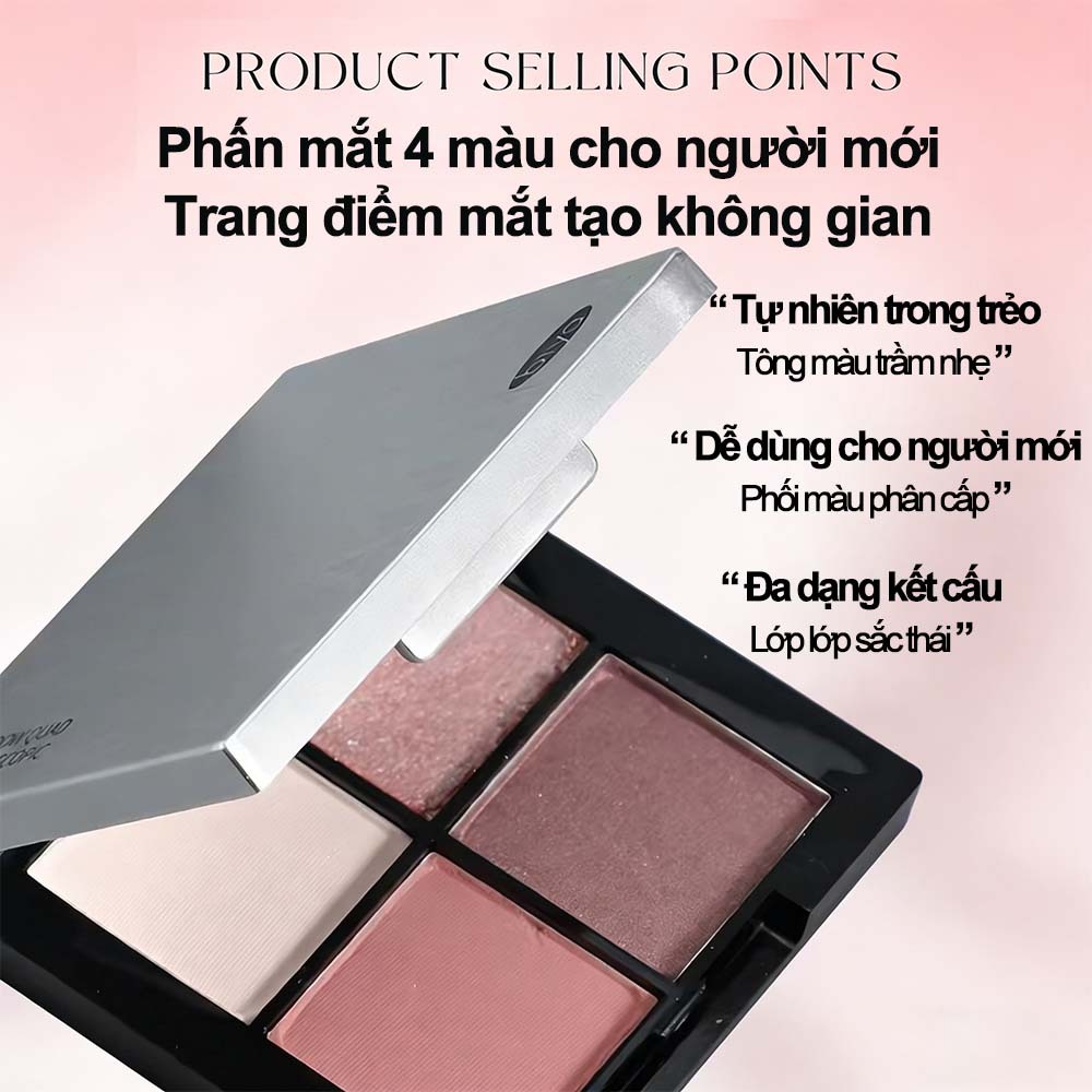 Bảng phấn mắt 4 màu cho người mới, Giá tốt, Chất lượng, Một bảng đủ dùng, Một lần đã lên màu, Không vón
