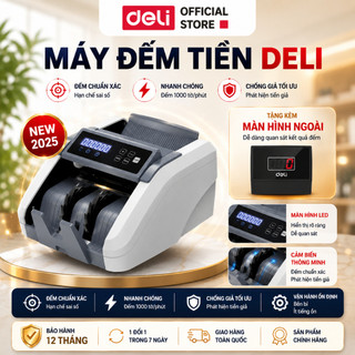 Máy Đếm Tiền Deli Máy Phát Hiện Tiền Giả Tốc độ đếm 1000 tờ/phút đếm cộng dồn chia mẻ chính xác polyme, tiền giấy