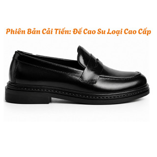 Giày lười nam cao cấp, giày tây nam đế khâu da bò Fttleather dáng Penny Loafer tăng chiều cao F0303