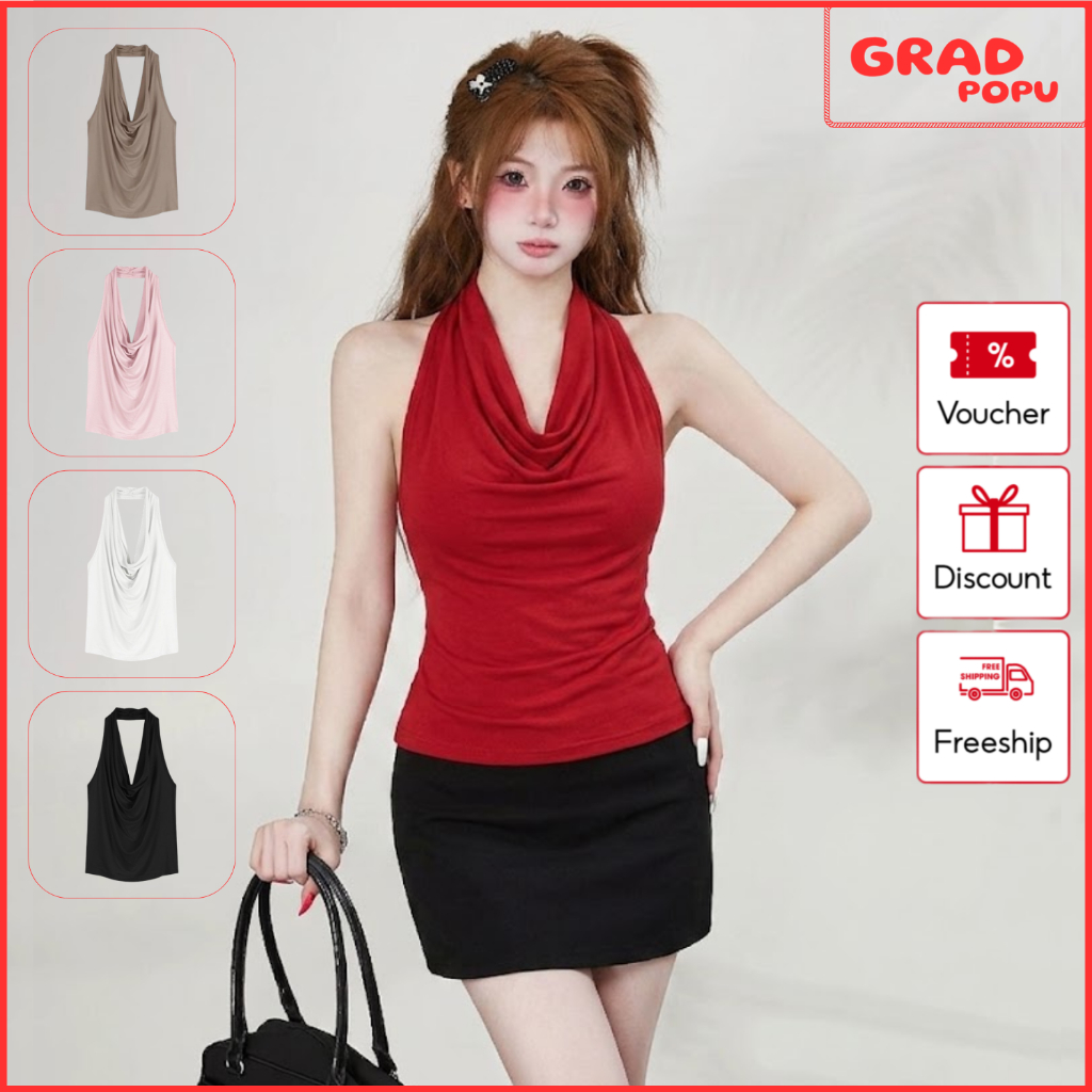 Áo yếm nữ cổ đổ GRADPOPU form ôm body vải mềm rũ tôn dáng gợi cảm sexy phong cách Hàn Quốc PB80