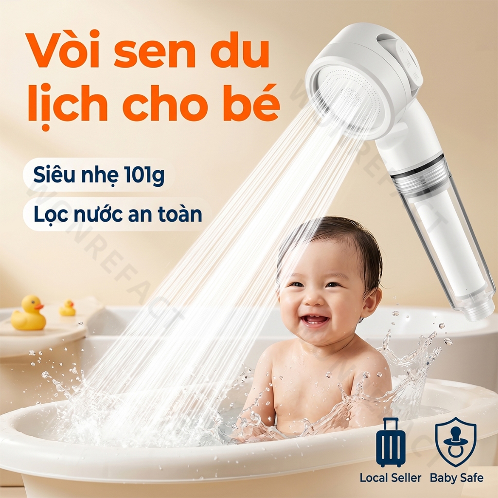 Vòi Hoa Sen Tắm Cho Bé Lọc Nước Tăng Áp 3 Chế Độ Dòng Nước Êm Ái Lõi Lọc PP Kháng Khuẩn Chăm Sóc Da Nhạy Cảm Cao Cấp