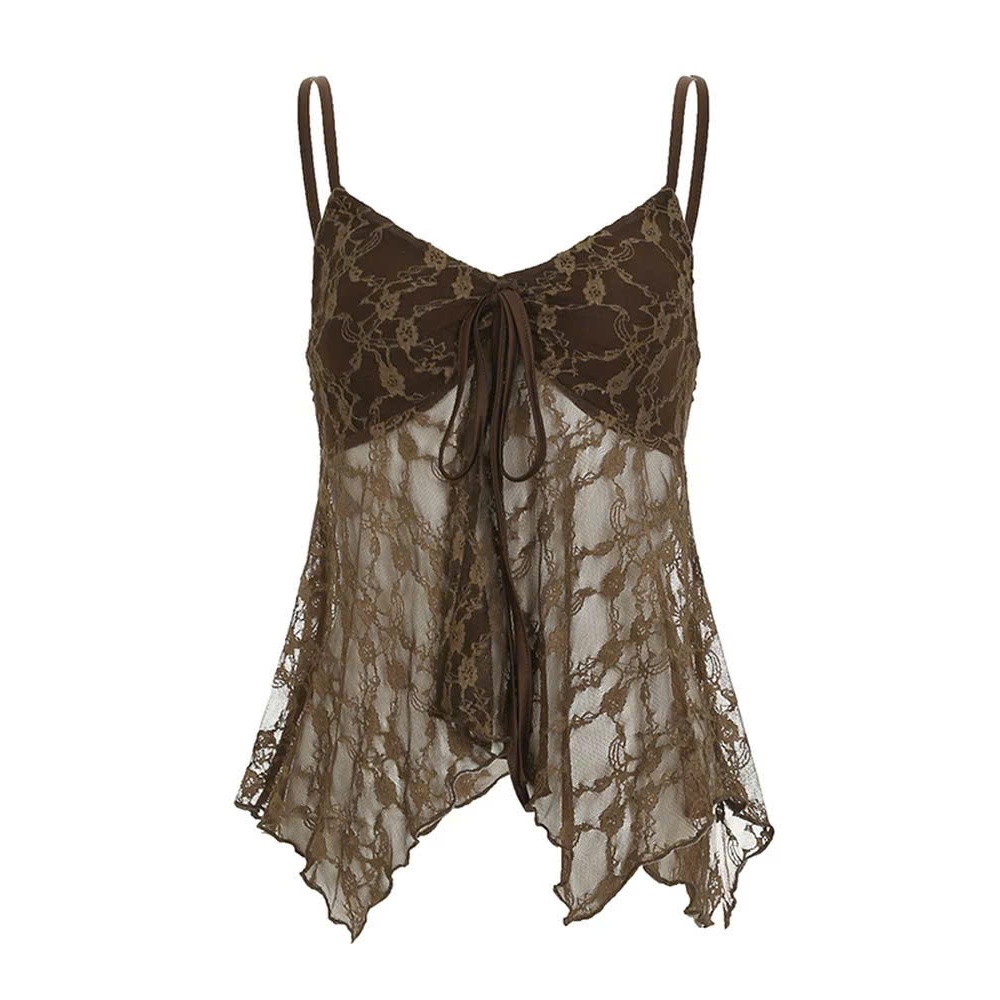 Áo hai dây ren sẵn mút đệm gấu tua rua phong cách boho màu nâu đen trắng AHD019 - Tiktik