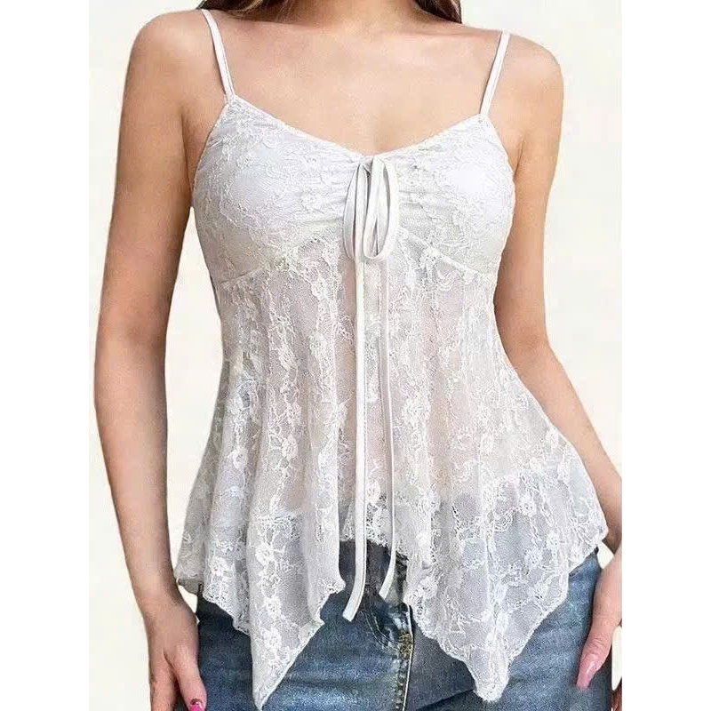 Áo hai dây ren sẵn mút đệm gấu tua rua phong cách boho màu nâu đen trắng AHD019 - Tiktik