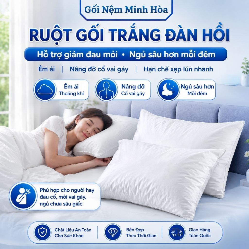 [Combo 2 Gối] Gối Hơi Bông Gòn - Êm Ái, Thoải Mái, Hỗ Trợ Giấc Ngủ, An Toàn Cho Da, Kích Thước 40cm x 60cm
