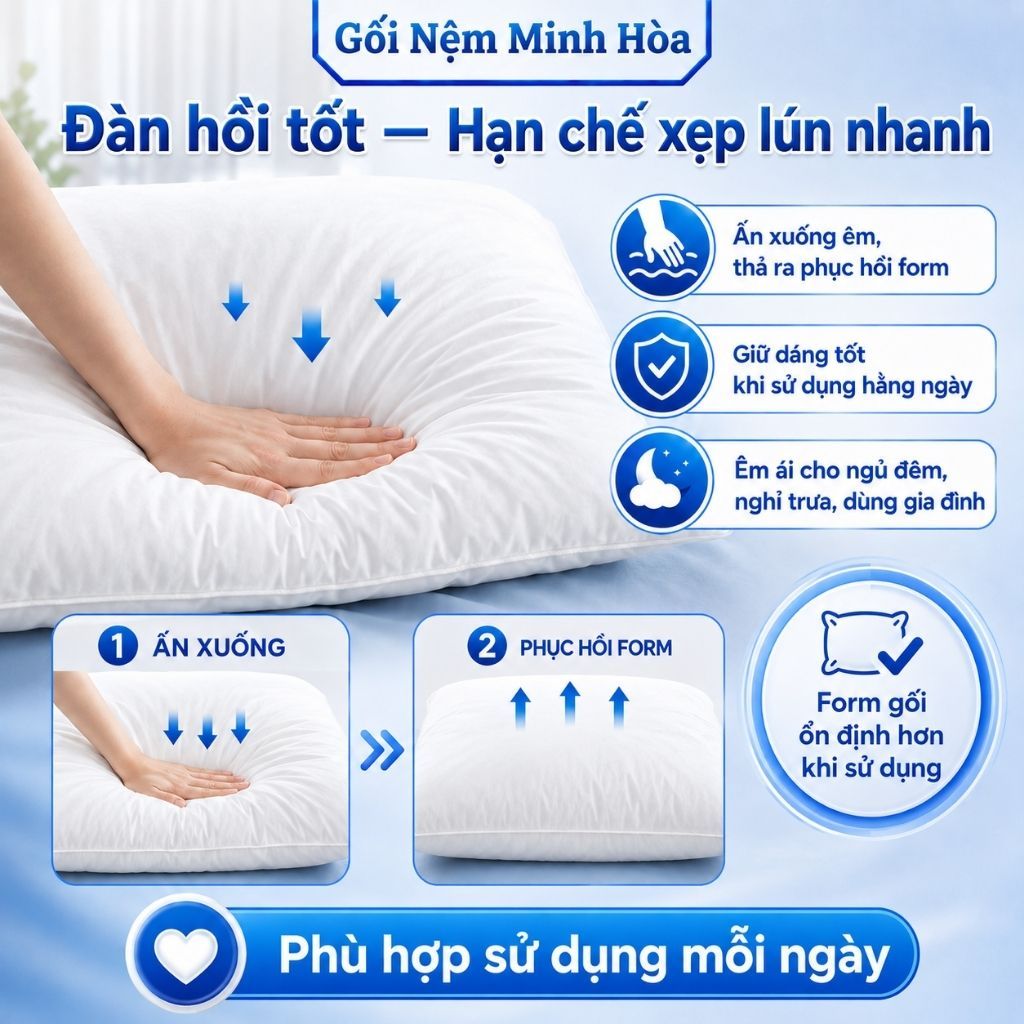 [Combo 2 Gối] Gối Hơi Bông Gòn - Êm Ái, Thoải Mái, Hỗ Trợ Giấc Ngủ, An Toàn Cho Da, Kích Thước 40cm x 60cm