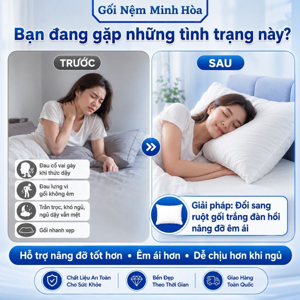 [Combo 2 Gối] Gối Hơi Bông Gòn - Êm Ái, Thoải Mái, Hỗ Trợ Giấc Ngủ, An Toàn Cho Da, Kích Thước 40cm x 60cm