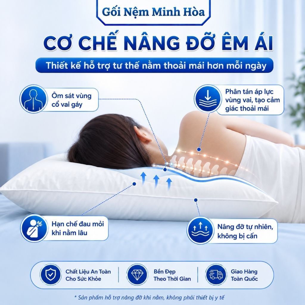 [Combo 2 Gối] Gối Hơi Bông Gòn - Êm Ái, Thoải Mái, Hỗ Trợ Giấc Ngủ, An Toàn Cho Da, Kích Thước 40cm x 60cm