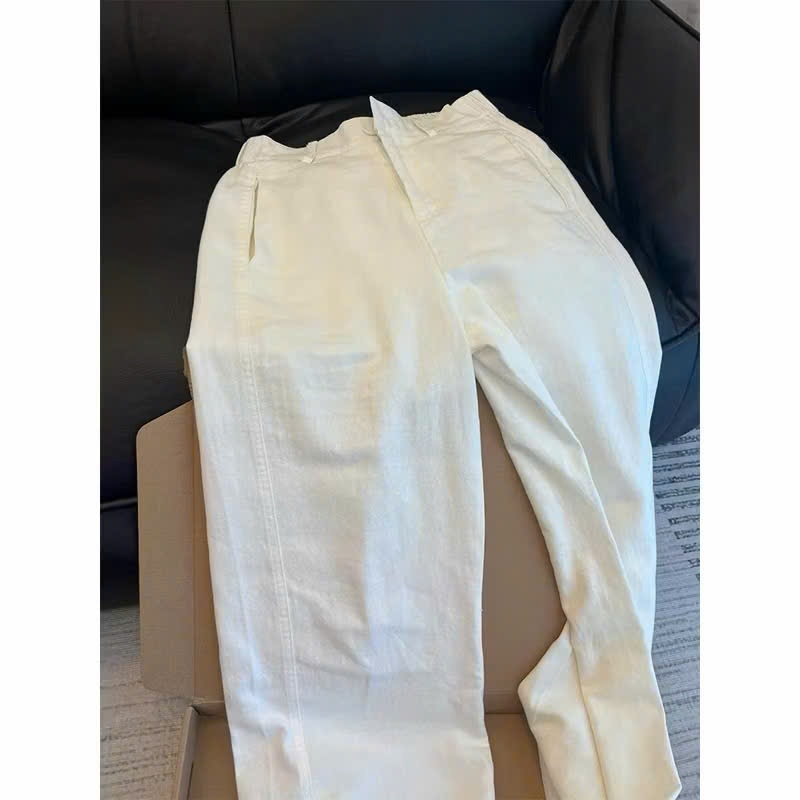𝗛𝗶𝗻 𝗣𝗮𝗻𝘁𝘀  - Quần Linen ống xuông lưng nữa chun