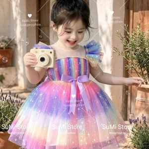 Váy công chúa cầu vồng bồng xòe cho bé-Đầm công chúa bông tuyết cánh tiên