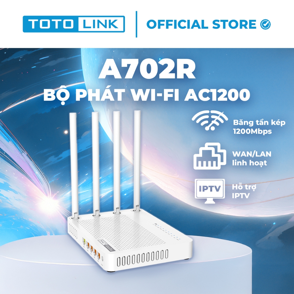 [Hoả Tốc] Bộ phát Wi-Fi TOTOLINK A702R V4 - Router Wi-Fi 5 băng tần kép chuẩn AC 1200Mbps