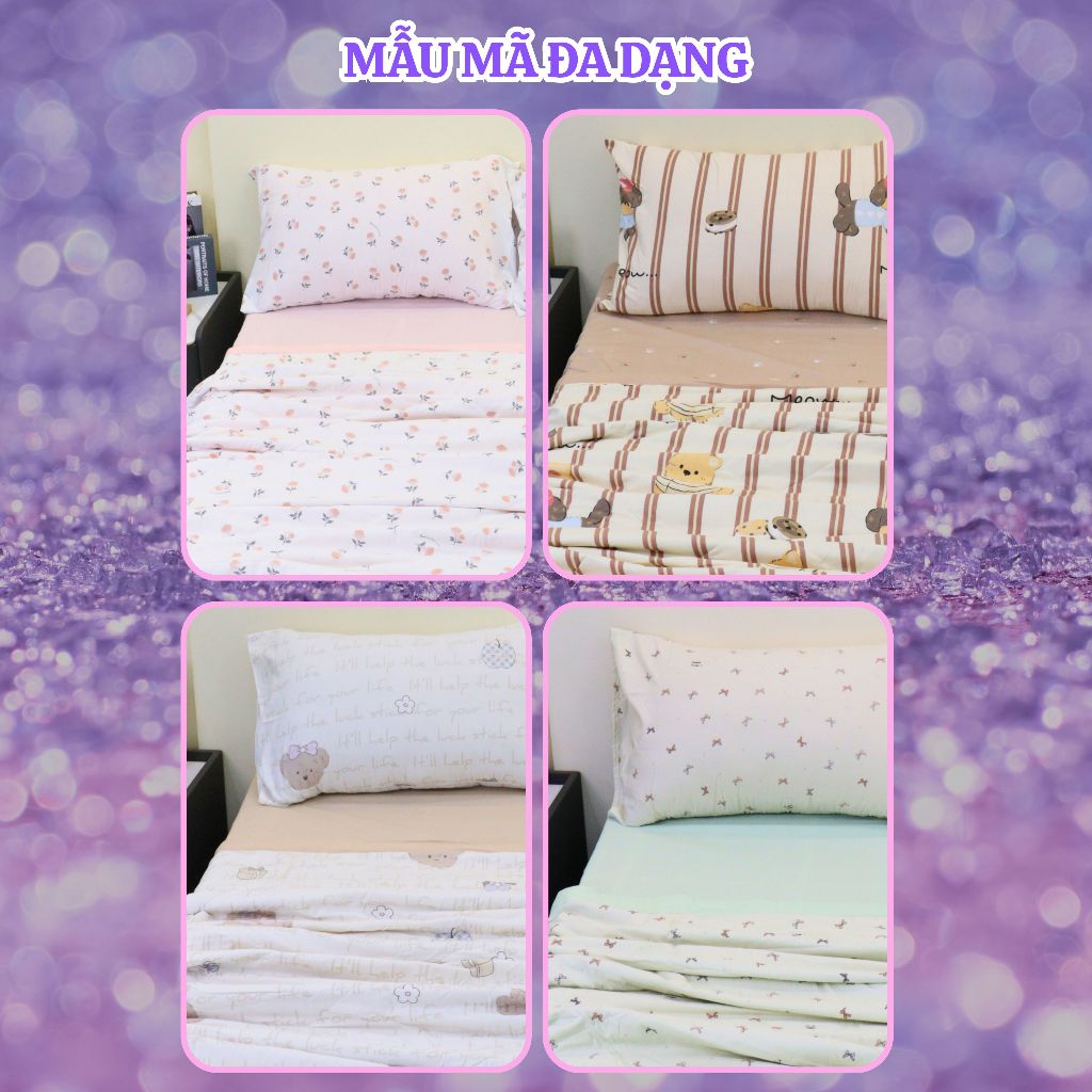 Bộ Chăn Ga Gối Cotton Lụa Cao Cấp – Mịn Mướt Thoáng Mát, Set 4 Món, Chăn Hè Chần Bông