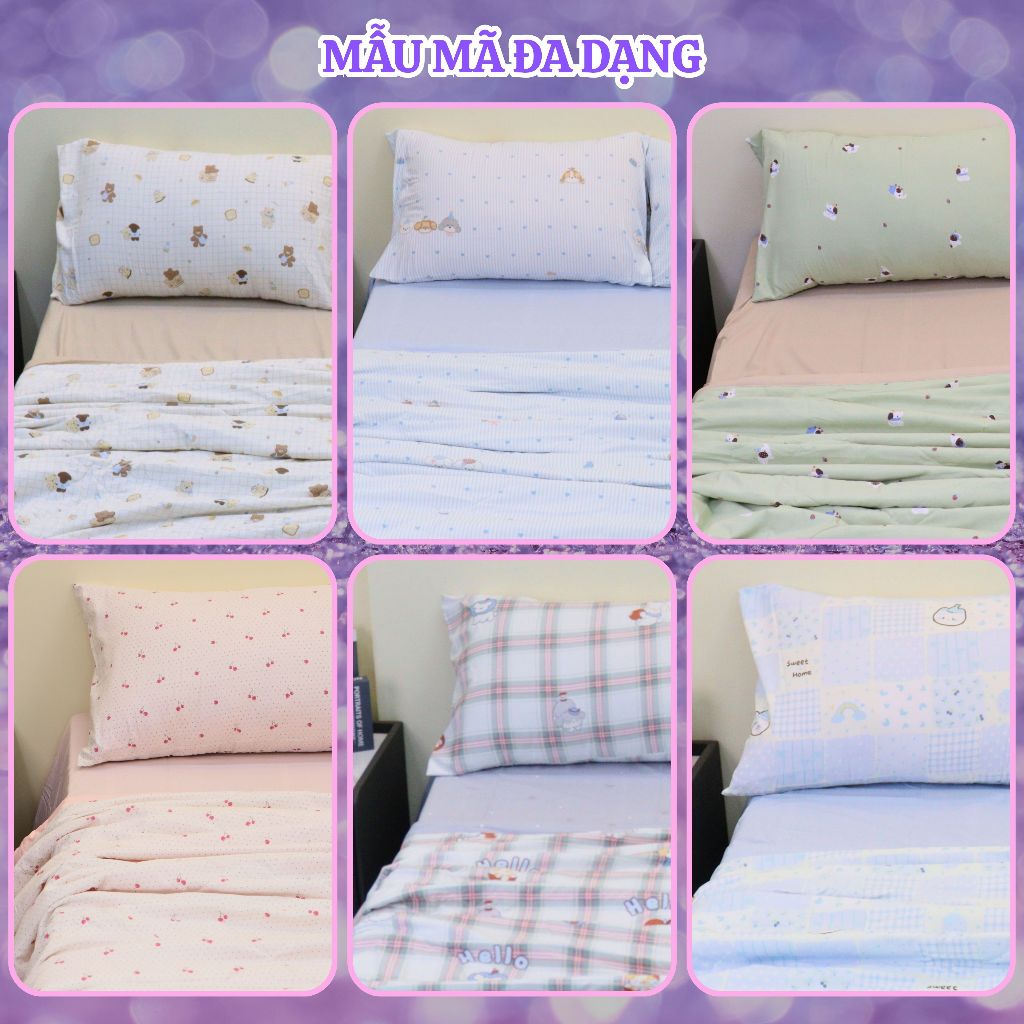 Bộ Chăn Ga Gối Cotton Lụa Cao Cấp – Mịn Mướt Thoáng Mát, Set 4 Món, Chăn Hè Chần Bông