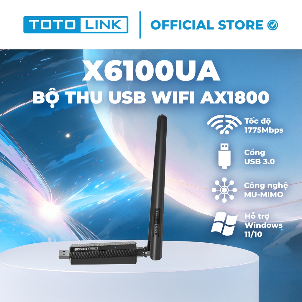 [Hoả Tốc] Bộ thu USB Wi-Fi 6 TOTOLINK X6100UA - WiFi chuẩn AX1800Mbps USB 3.0 dễ sử dụng cho PC & Laptop