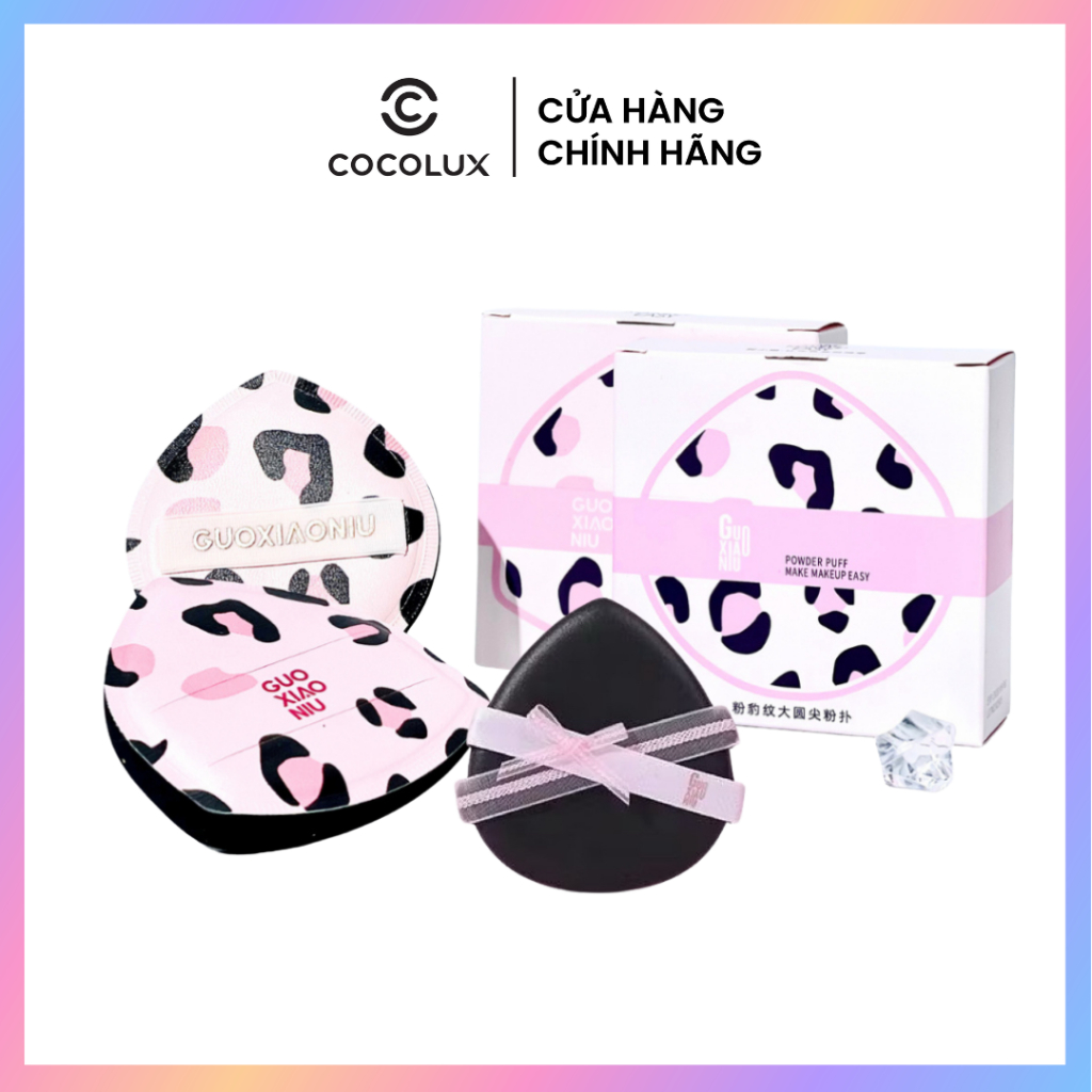 Set Mút Trang Điểm Guoxiaoniu Mút Tán Nền Guoxiaoniu Báo Đốm Tròn Đầu Nhọn Đen Pink Leopard Print Large Round Tip Powder