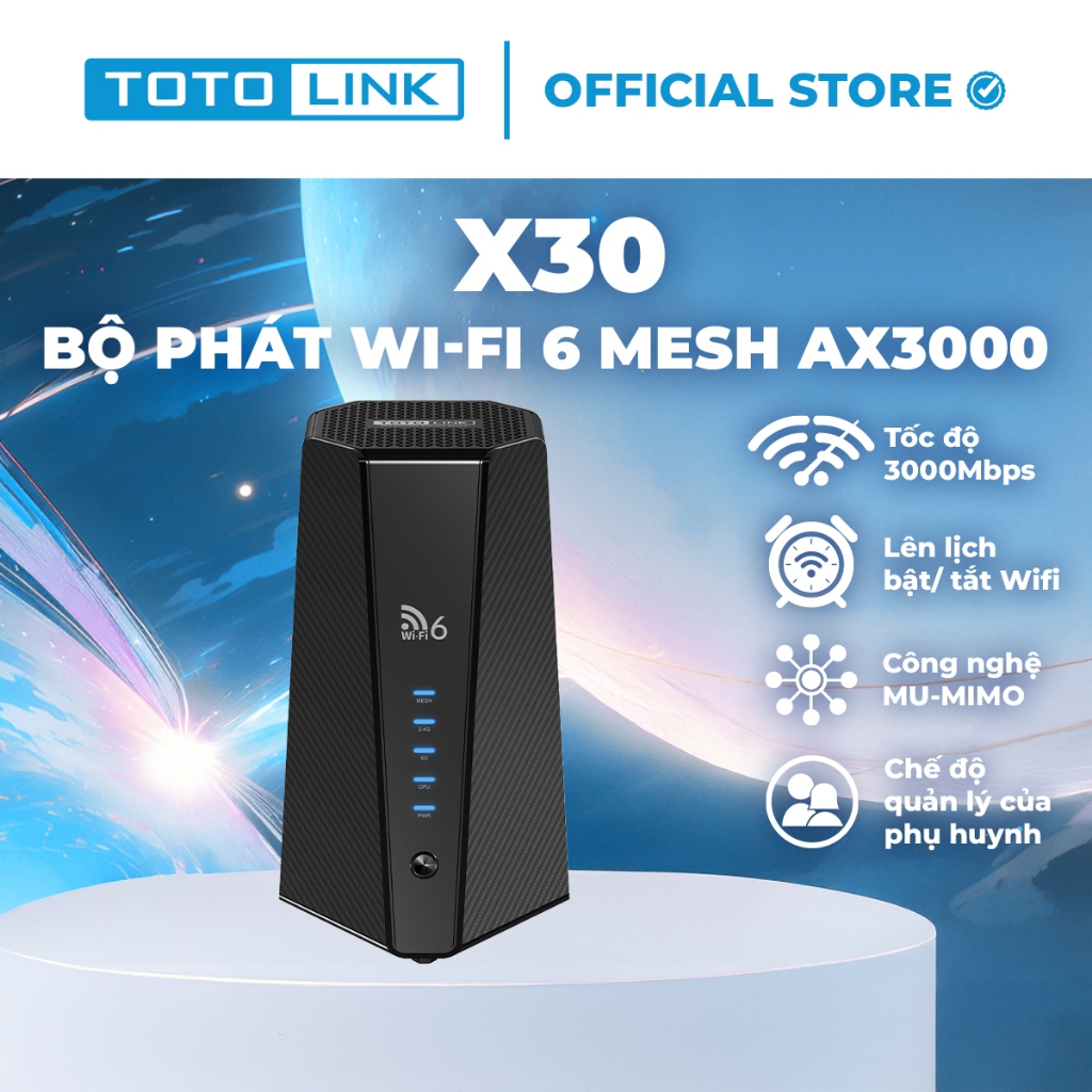 [Hỏa Tốc]Bộ phát wifi Mesh Wi-Fi 6 AX3000 Băng Tần Kép Gigabit TOTOLINK X30 1-Pack, Tốc độ siêu khủng