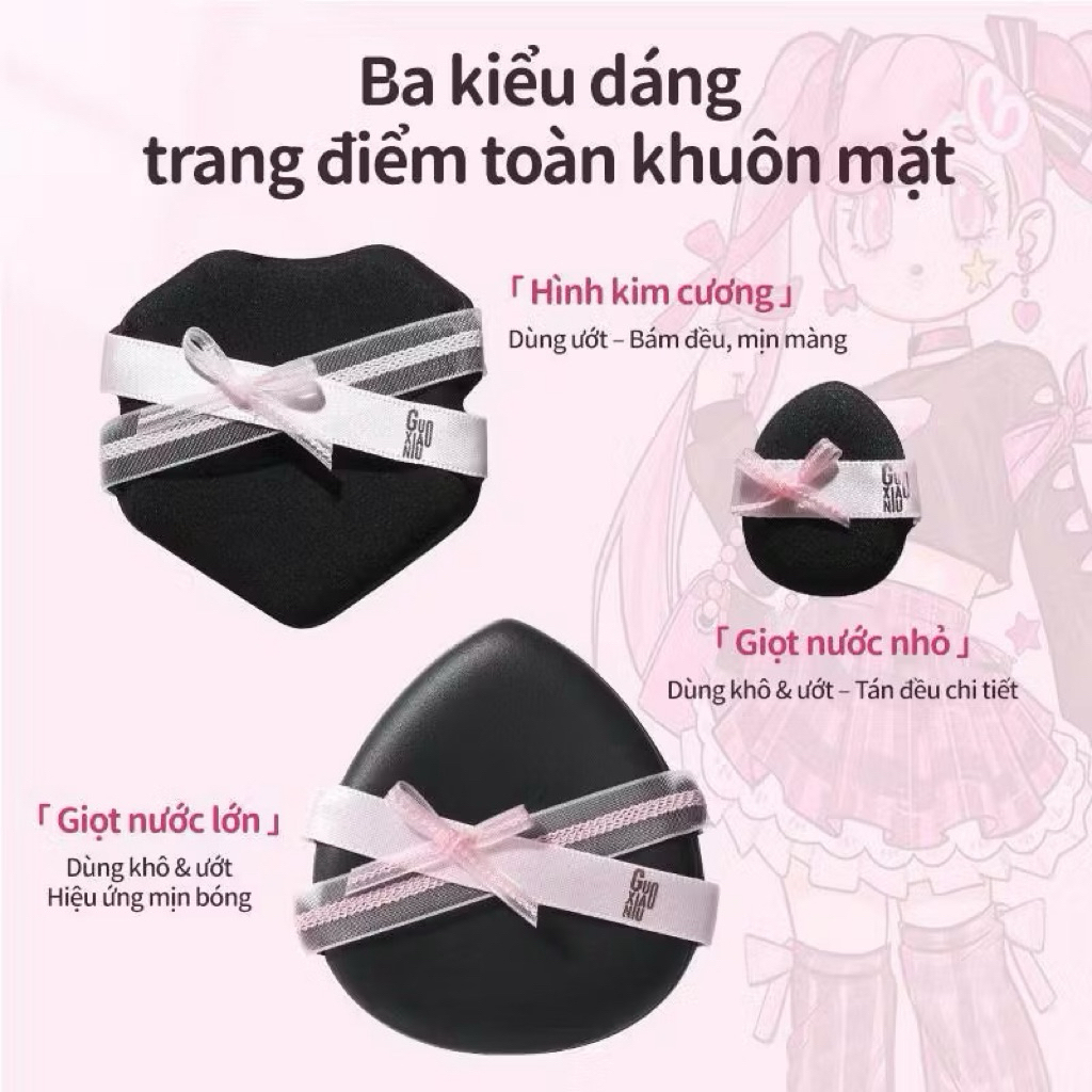 Set Mút Trang Điểm Guoxiaoniu Mút Tán Nền Guoxiaoniu Báo Đốm Tròn Đầu Nhọn Đen Pink Leopard Print Large Round Tip Powder
