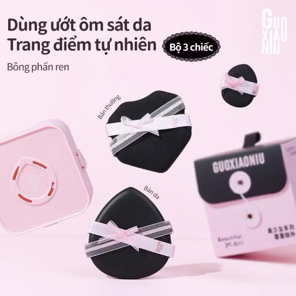 Set Mút Trang Điểm Guoxiaoniu Mút Tán Nền Guoxiaoniu Báo Đốm Tròn Đầu Nhọn Đen Pink Leopard Print Large Round Tip Powder