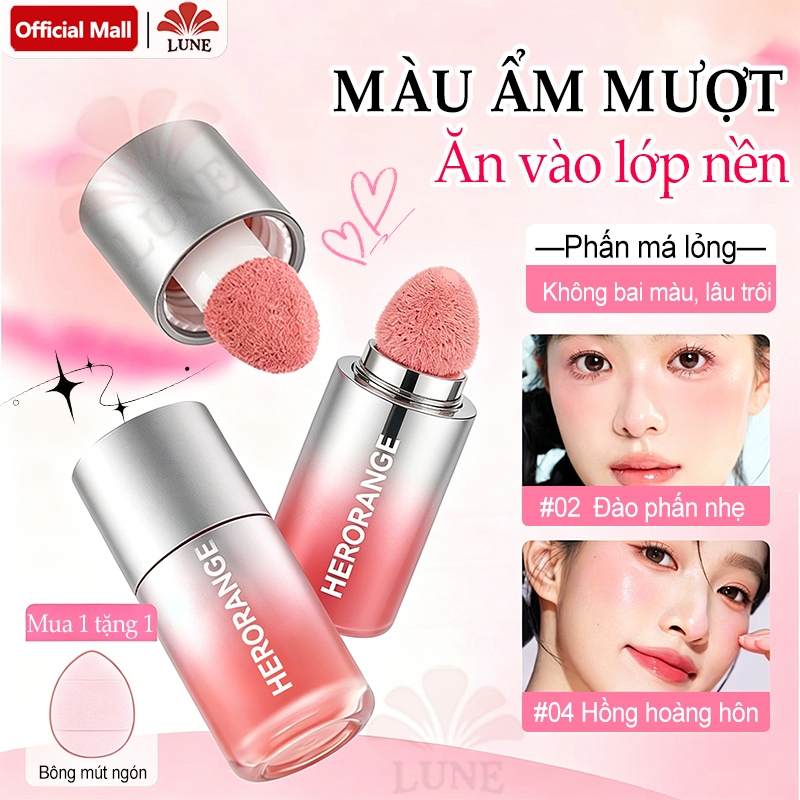 Phấn Má Hồng HERORANGE, Liquid Blush, Hiệu Ứng Lì Tự Nhiên, Mỏng nhẹ, Bám da, Có đầu bọt biển 5.8g
