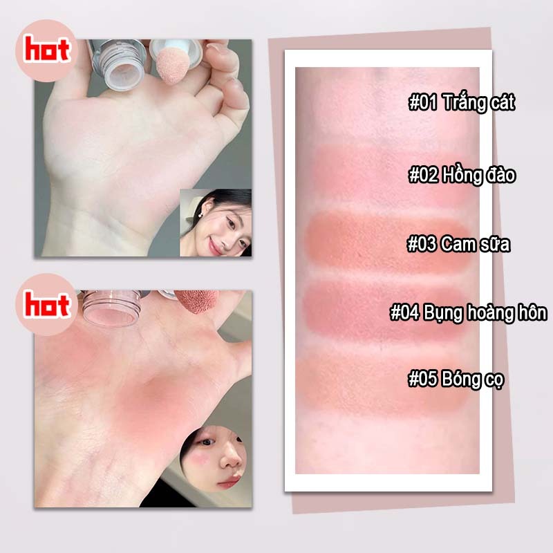 Phấn Má Hồng HERORANGE, Liquid Blush, Hiệu Ứng Lì Tự Nhiên, Mỏng nhẹ, Bám da, Có đầu bọt biển 5.8g