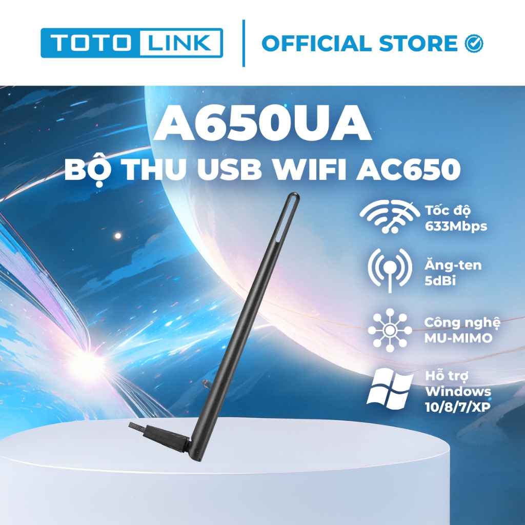 [Hoả Tốc] Bộ thu USB Wi-Fi TOTOLINK A650UA - WiFi chuẩn AC 650Mbps dễ sử dụng cho PC Laptop