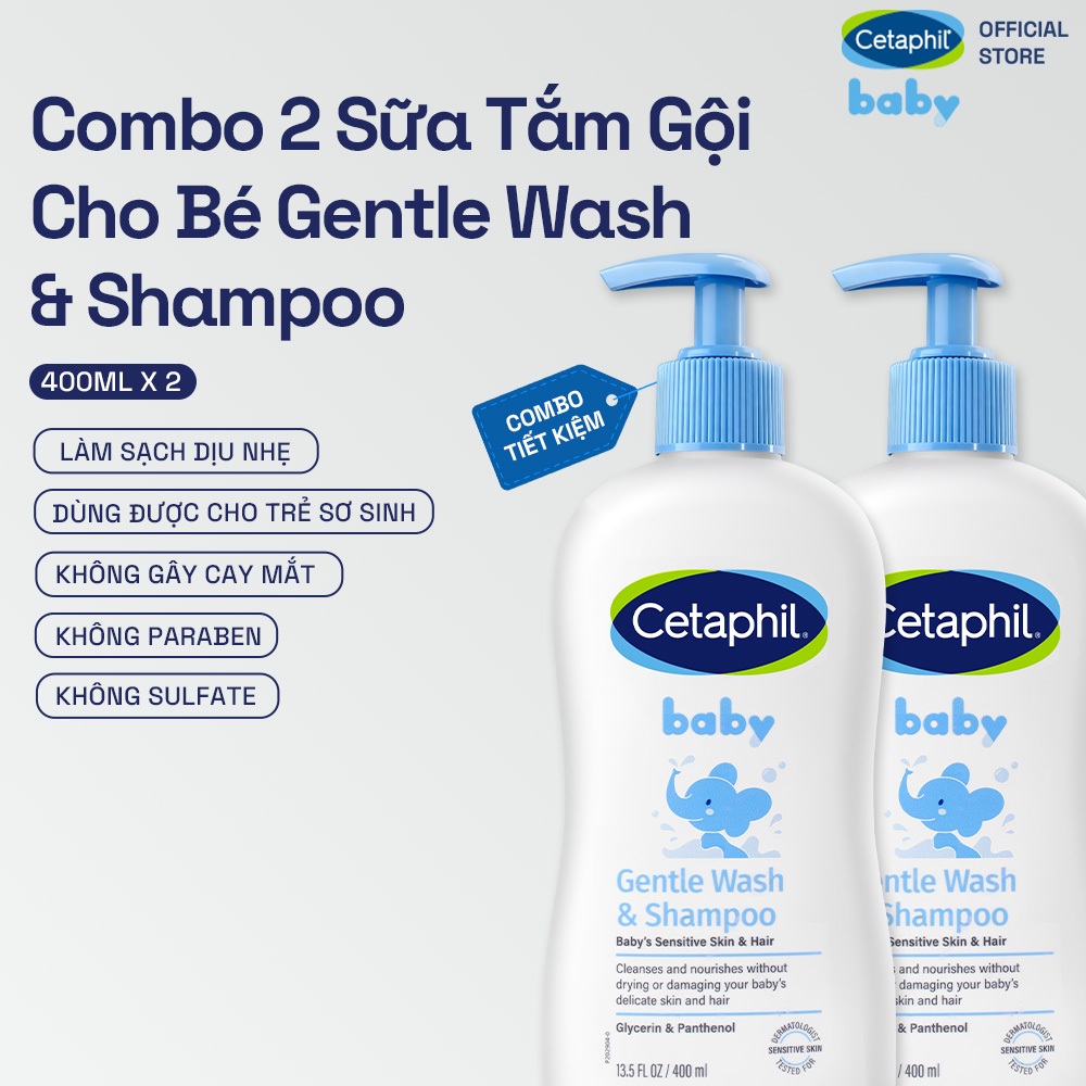 [LIVE] Combo 2 Sữa tắm gội dịu lành cho bé Cetaphil Baby Gentle Wash & Shampoo 400ml/chai