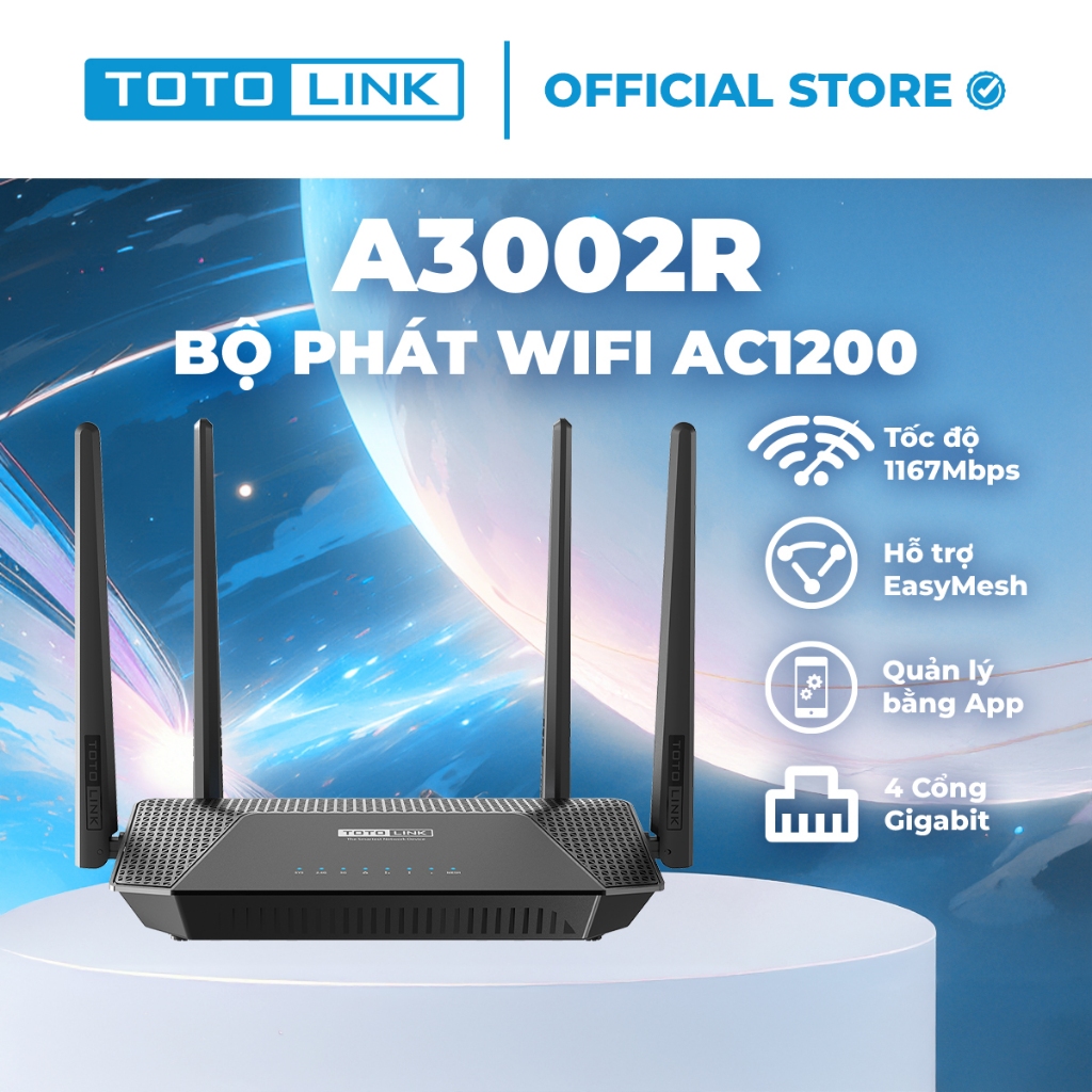 [Hoả Tốc] Bộ phát Wi-Fi TOTOLINK A3002R - Router Wi-Fi 5 băng tần kép chuẩn AC 1200Mbps