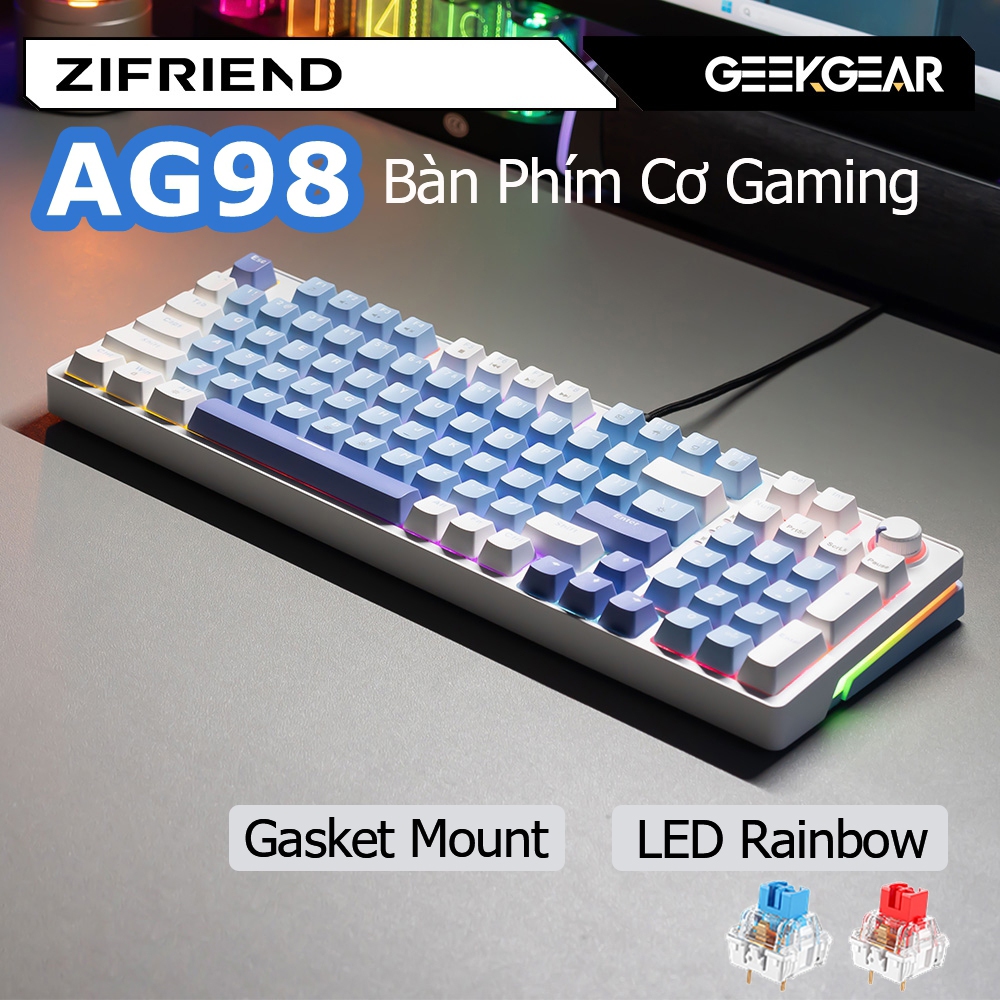 Bàn Phím Cơ Gaming ZIFRIEND AG98, 98 phím, Hỗ trợ hotswap, Red / Blue Switch, LED, Gasket Mount | BigBuy360 - bigbuy360.vn