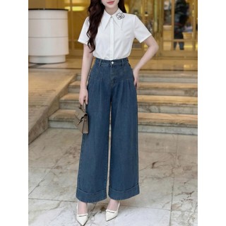 Quần Jean Nữ 𝐂𝐂𝐇𝐀𝐓 Dáng Suông Lơ Vê Gấu To Chất Liệu Jeans Cao Cấp 15GDJ2016ST
