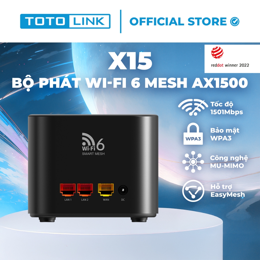 [Hỏa Tốc]Bộ phát wifi Mesh Wi-Fi 6 AX1500 Băng Tần Kép Gigabit TOTOLINK X15 1-Pack